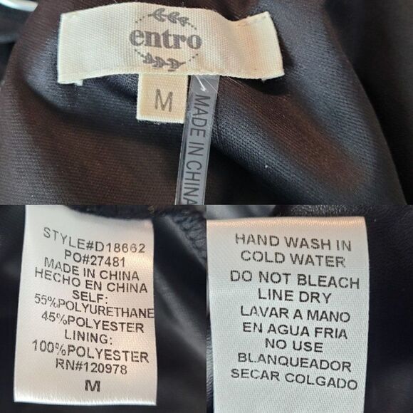 Entro Vegan Faux Leather One Shoulder Mini Dress M Black Ruffle Sexy Cocktail - Picture 3 of 12